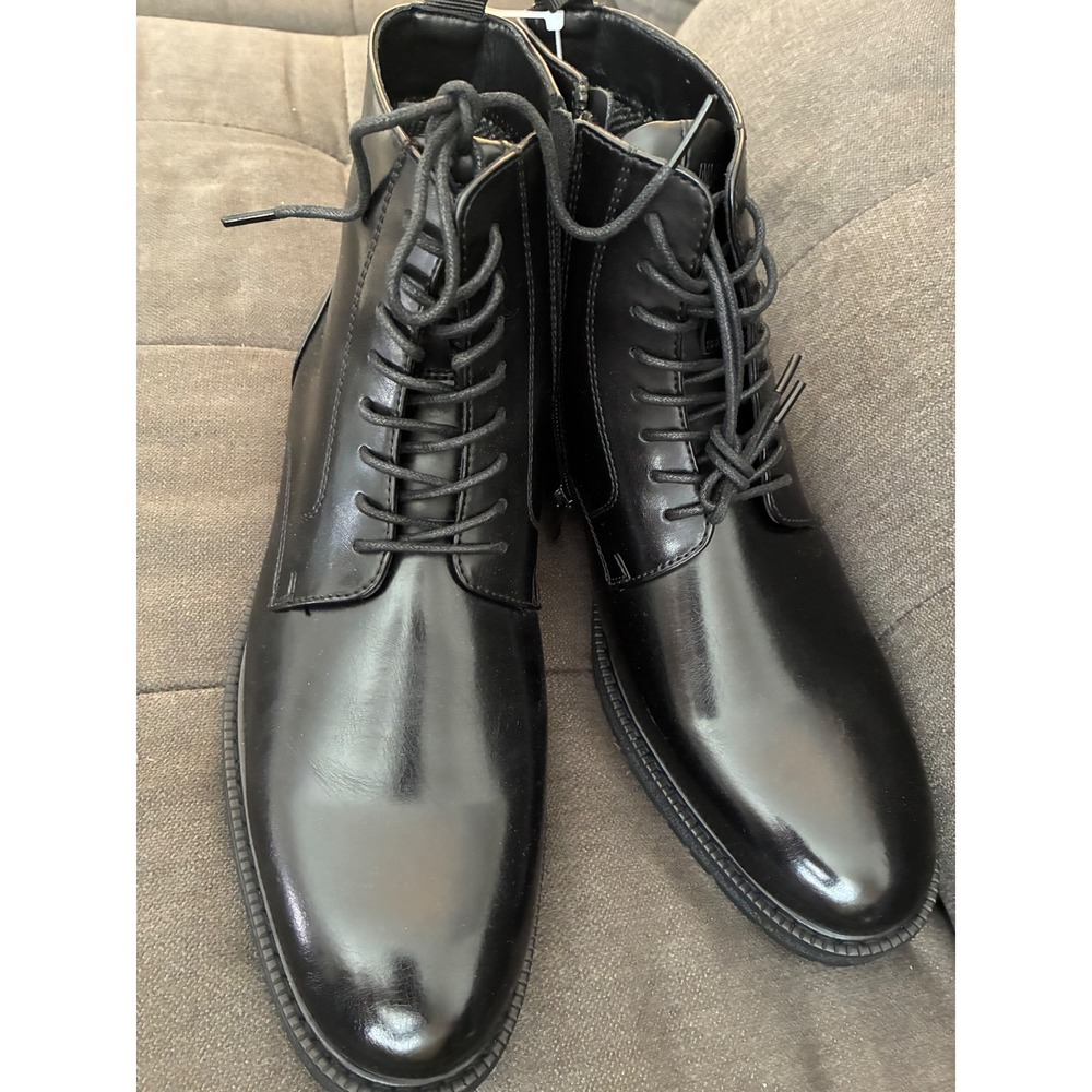 Madden NYC Combat Boots Mens 11.5 Black Side Zip Lace Up Lug Sole Ortholite New - Picture 4 of 10